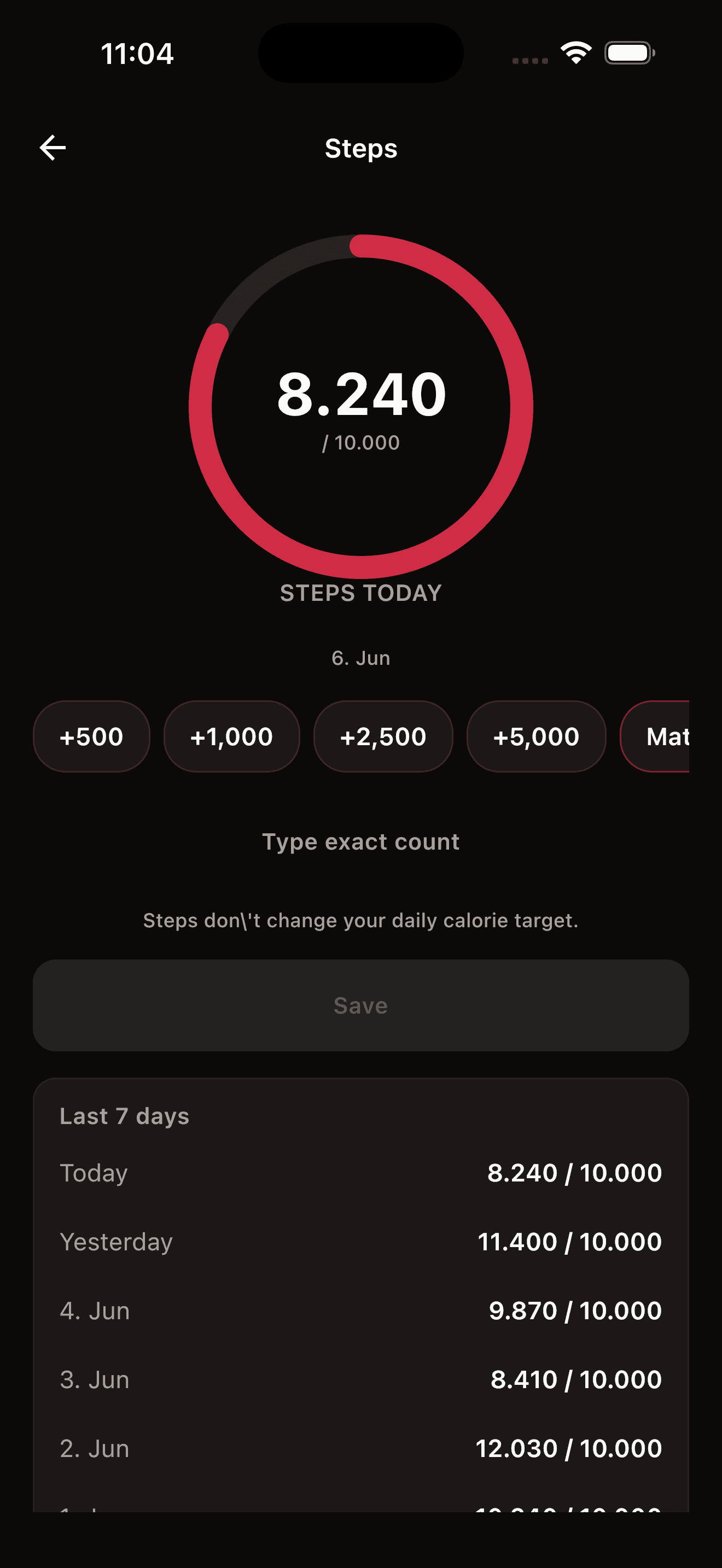 Daily step count tracked toward your activity floor